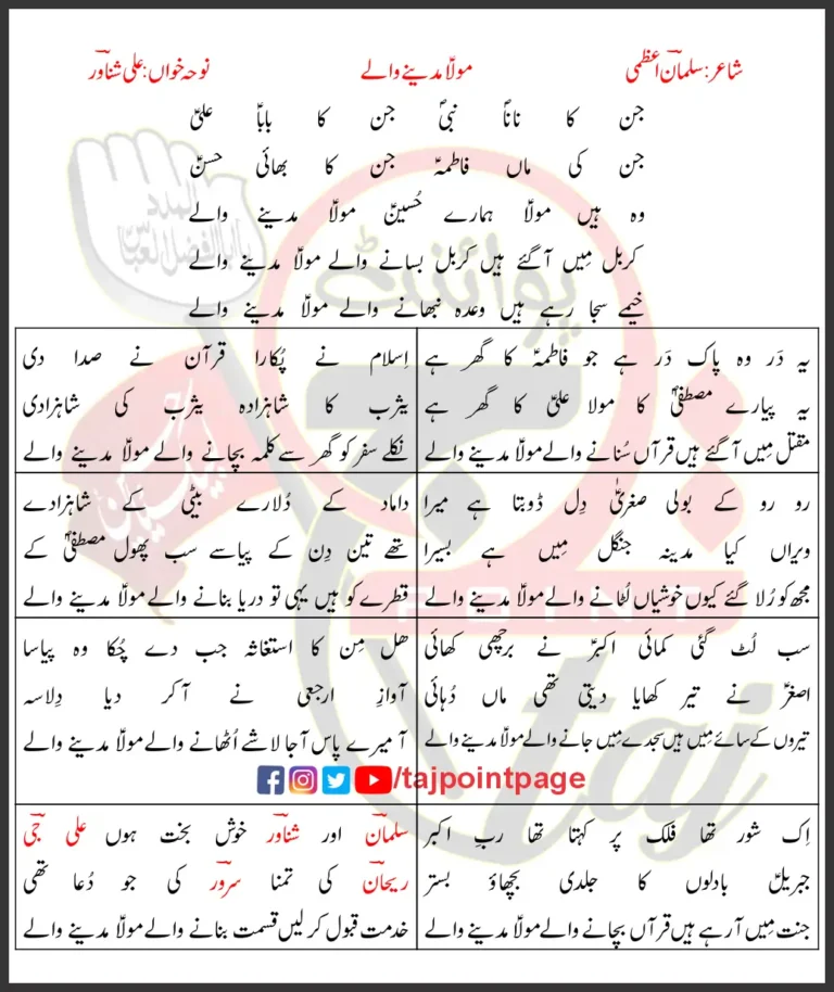 Maula Madiney Waley Ali Shanawar Lyrics Urdu 2014