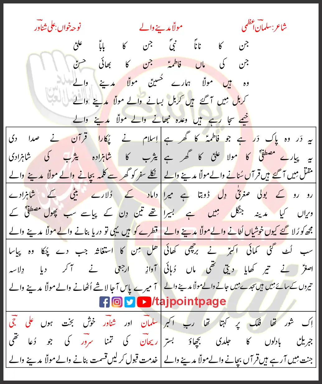 Maula Madiney Waley Ali Shanawar Lyrics Urdu 2014 1 Maula Madiney Waley Ali Shanawar Lyrics Urdu 2014