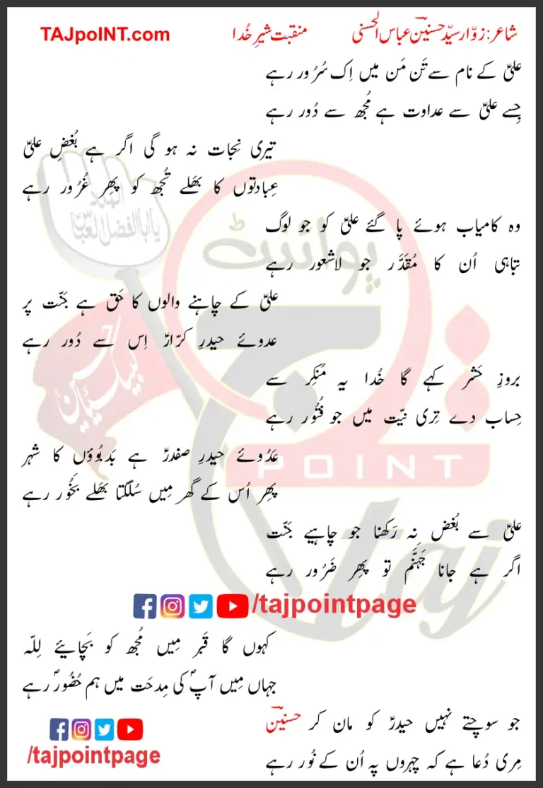 Ali Ke Naam Se Tan Man Mein Ik Surror Rahe Lyrics In Urdu 2023