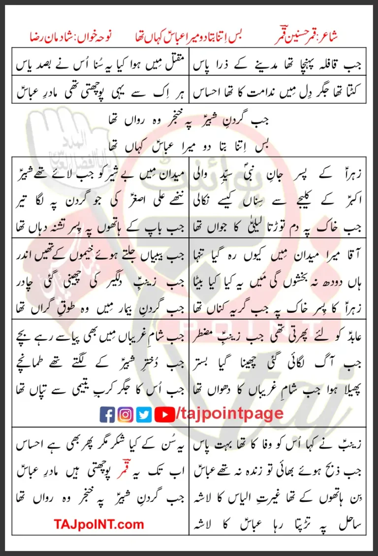 Bus Itna Bata Do Mera Abbas Kahan Tha Shadman Raza Lyrics Urdu 2010