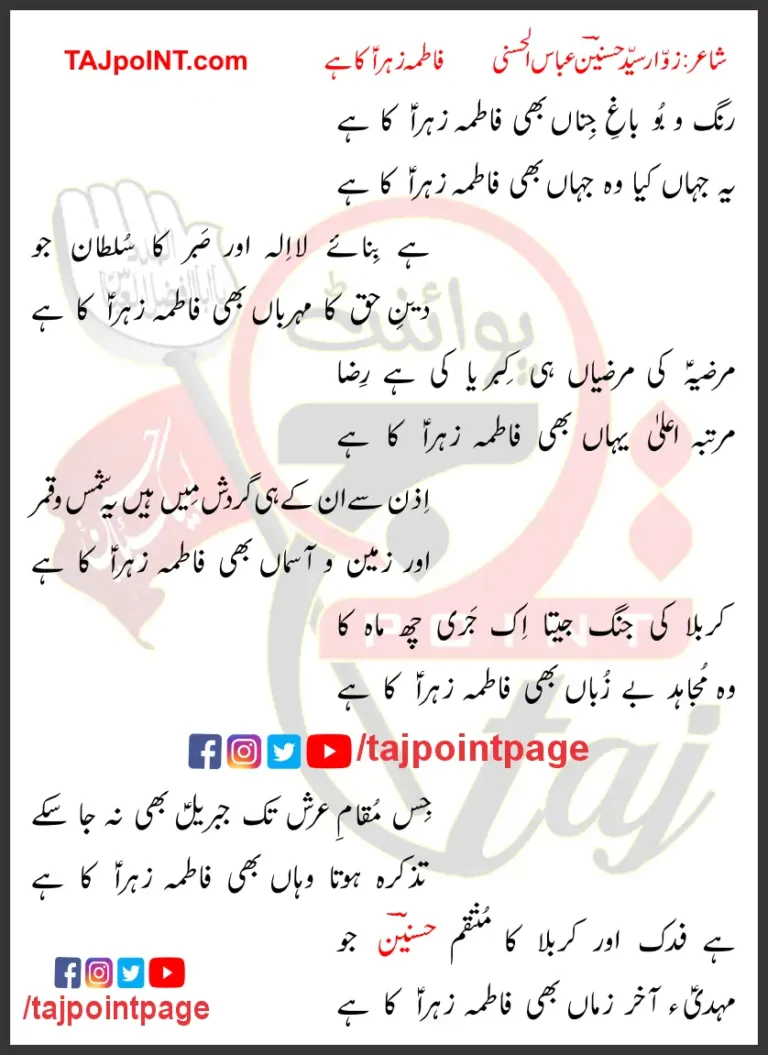 Fatima Zahra Ka Hai Lyrics In Urdu 2023