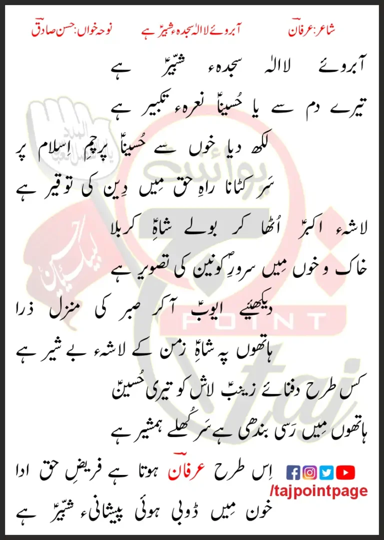 Aabroo e La Ilaha Sajda e Shabbir Hai Hasan Sadiq Lyrics In Urdu 2001