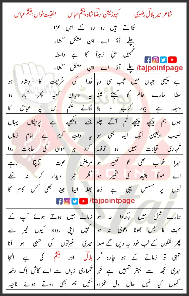 Chale Aao Ae Ibne Mushkil Kusha Mesum Abbas Lyrics In Urdu 2020