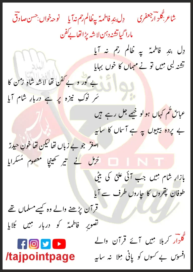 Dilband e Fatima Pe Zalim Reham Na Aaya Hasan Sadiq Lyrics In Urdu 2001