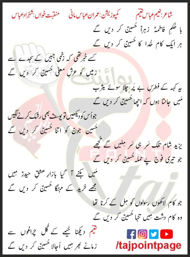 Hussain Ker Dein Gy Shahzad Abbas Lyrics In Urdu 2023