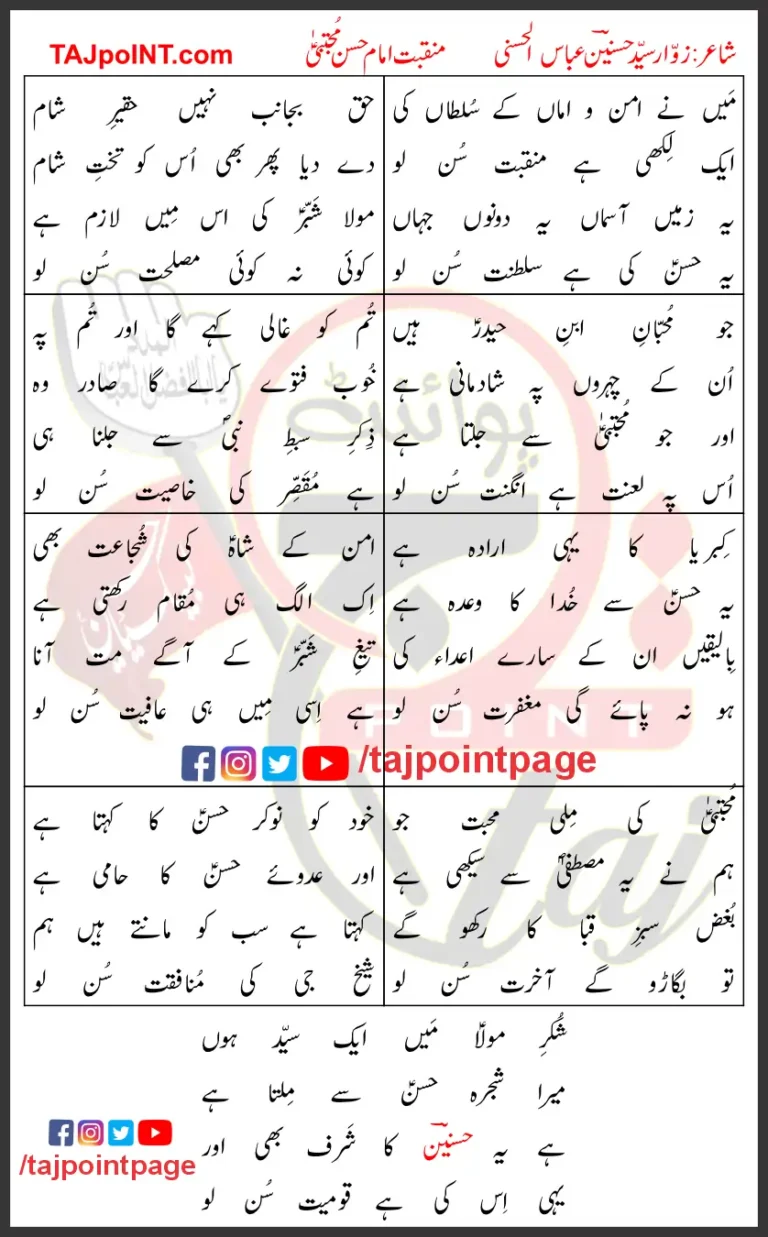 Imam Hasan Mujtaba Manqabat Lyrics In Urdu 2023