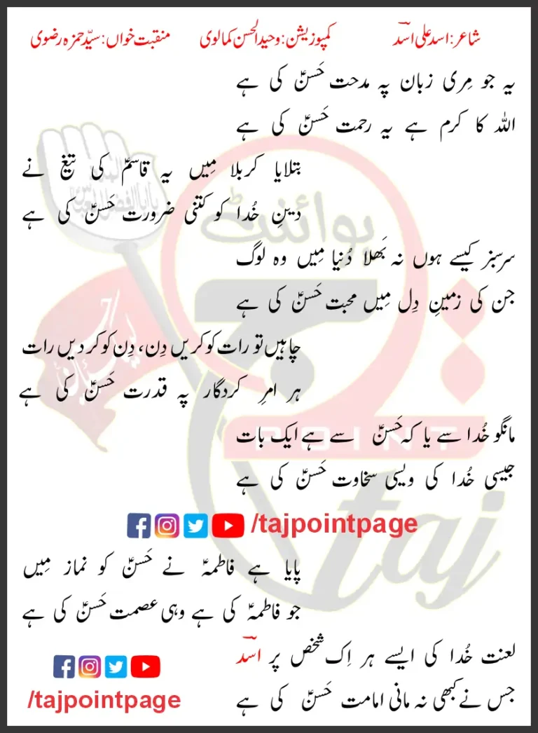 Midhat Hasan Ki Hay Syed Hamza Rizvi Lyrics In Urdu 2023