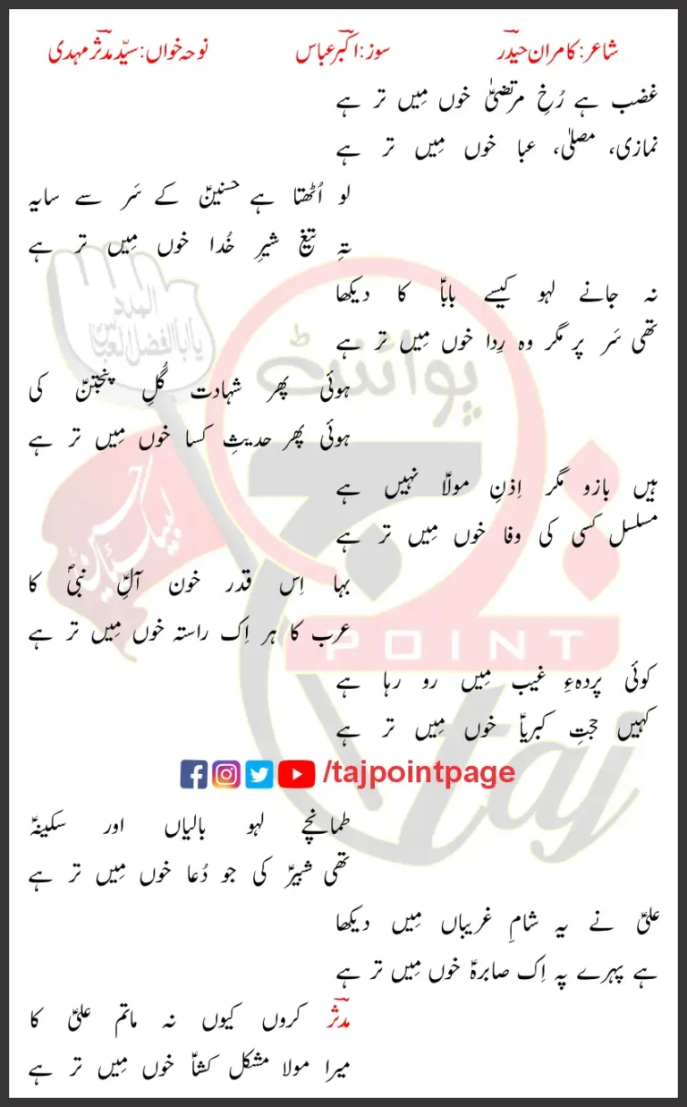 Rukh E Murtaza Khoon Mai Tarr Hai Mudassir Mehdi Lyrics Urdu 2023