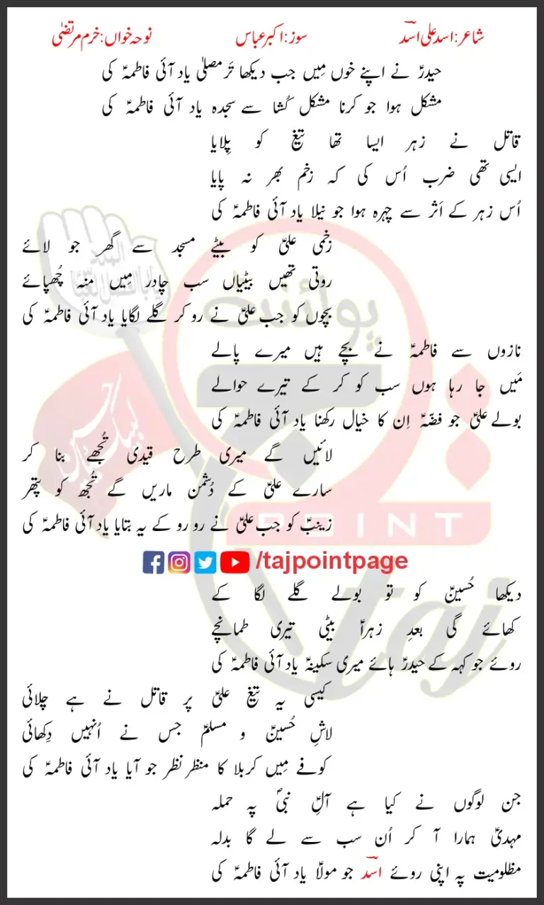 Yaad Aayi Fatima Ki Khurram Murtaza Lyrics In Urdu 2023