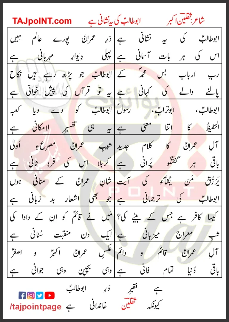 Abu Talib Ki Yeh Nishani Hai Saqlain Akbar Lyrics 2023