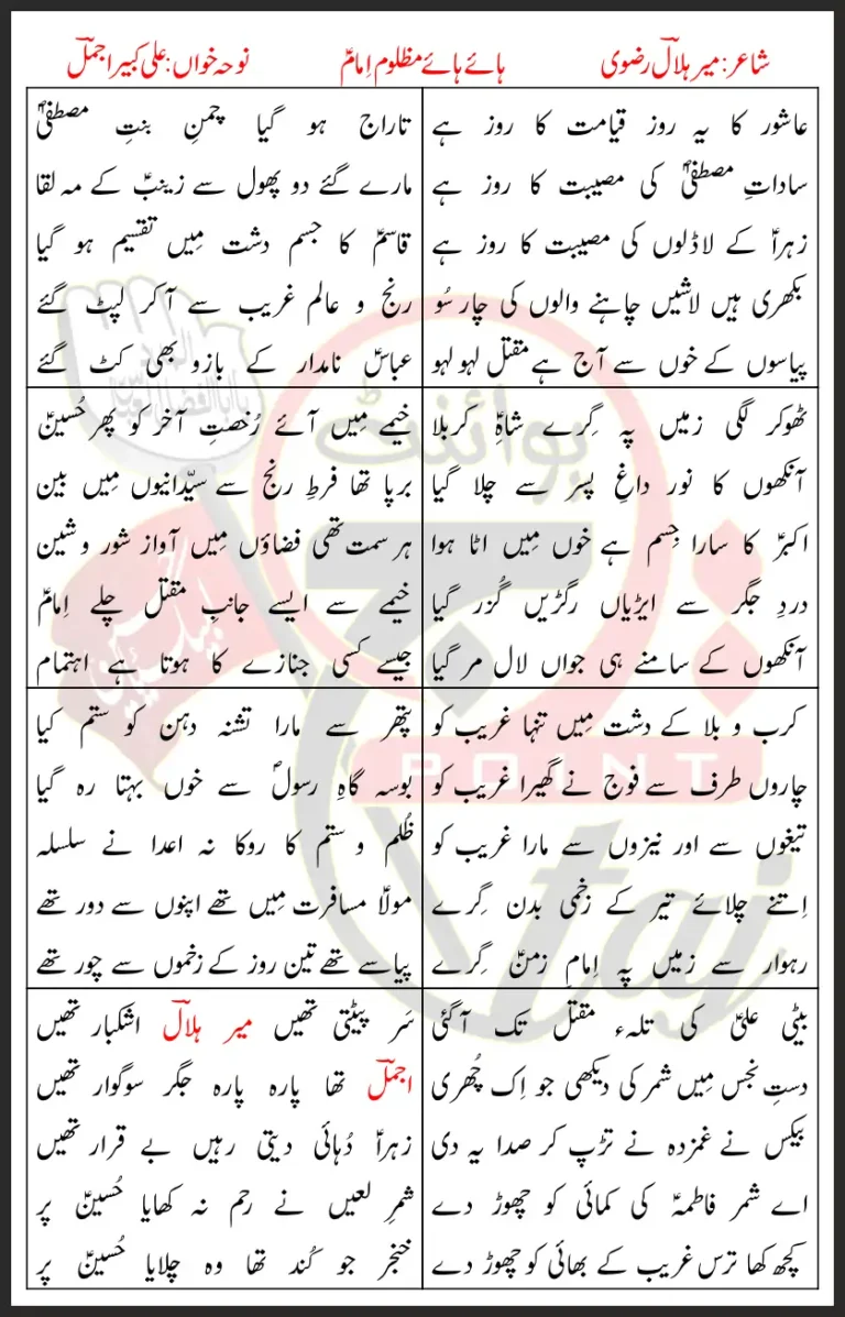 Haye Haye Mazloom Imam Ali Kabir Ajmal Lyrics In Urdu 2022