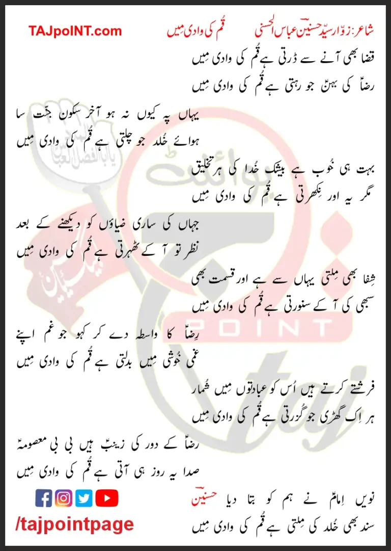 Qum Ki Wadi Mein Hasnain Abbas Lyrics In Urdu 2023