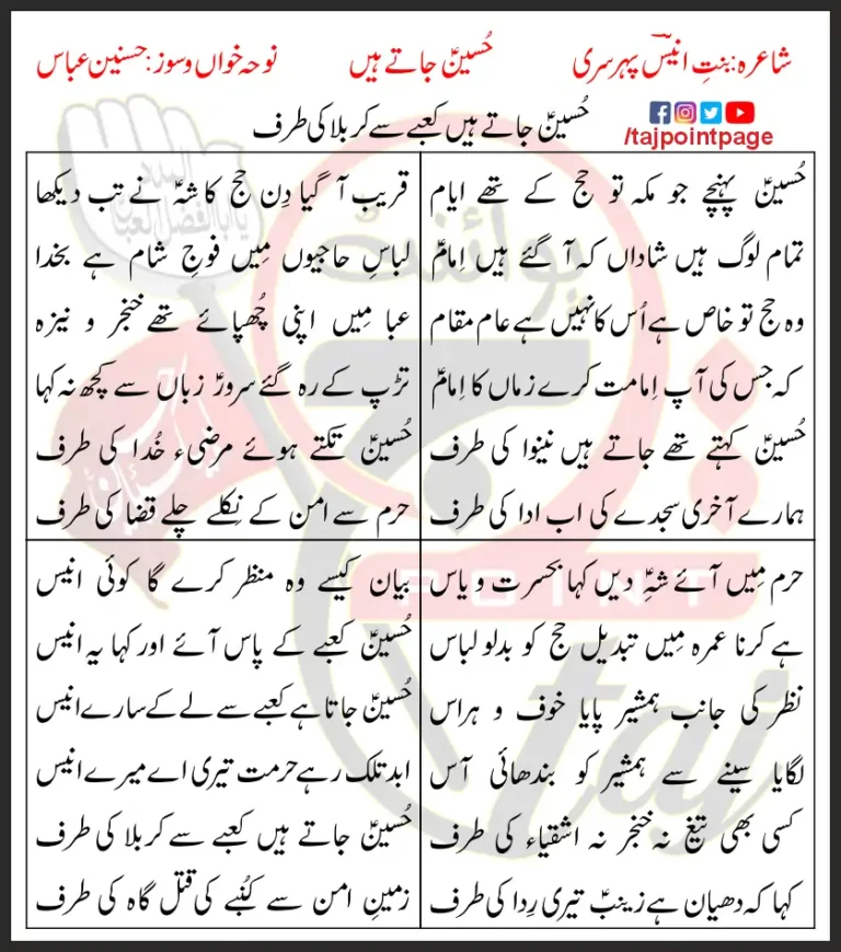 Hussain Jate Hain Hasnain Abbas Lyrics In Urdu 2023