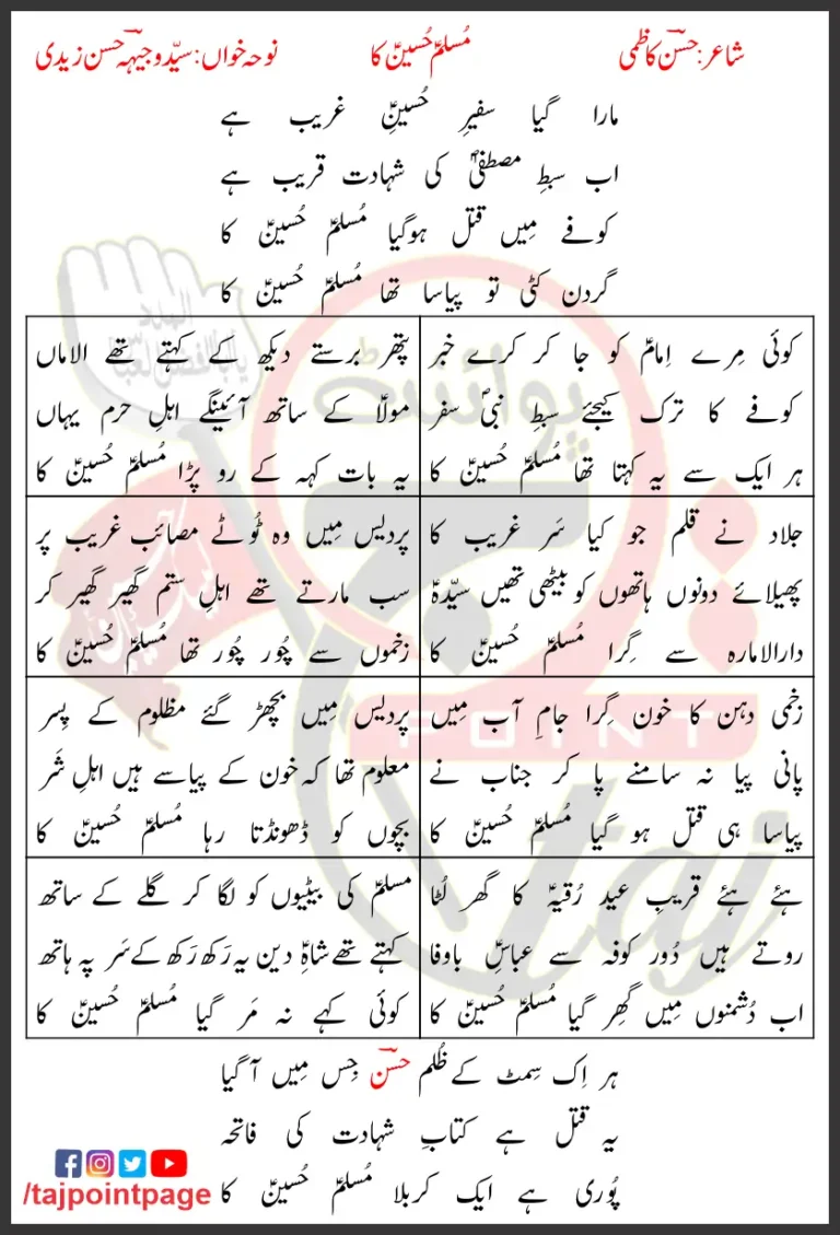 Muslim Hussain Ka Wajhi Hasan Zaidi Lyrics In Urdu 2023