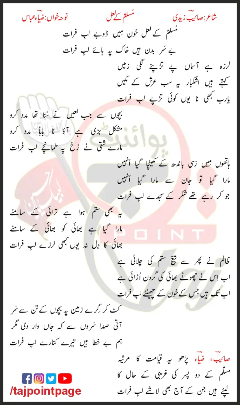 Muslim Ke Lal Zia Abbas Lyrics In Urdu 2023