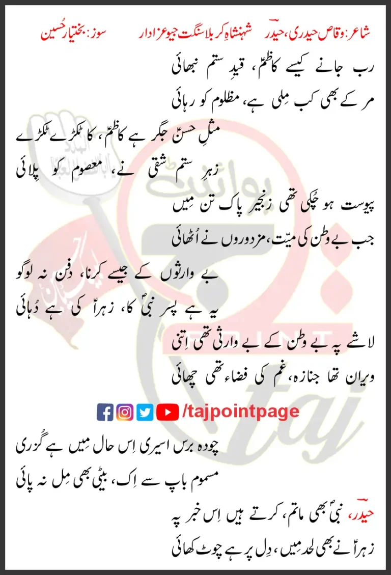 Rab Jane Kaise Kazim Qaid e Sitam Nibhai Lyrics Urdu 2023