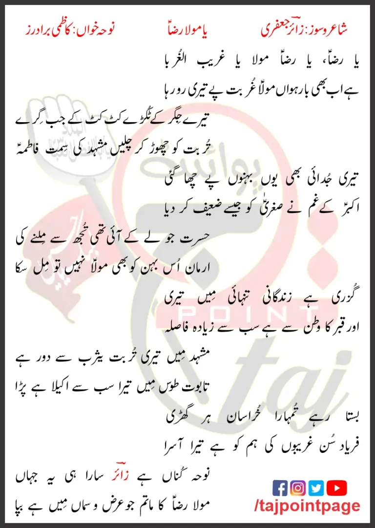 Ya Raza Mola Kazmi Brothers Lyrics Urdu 2023