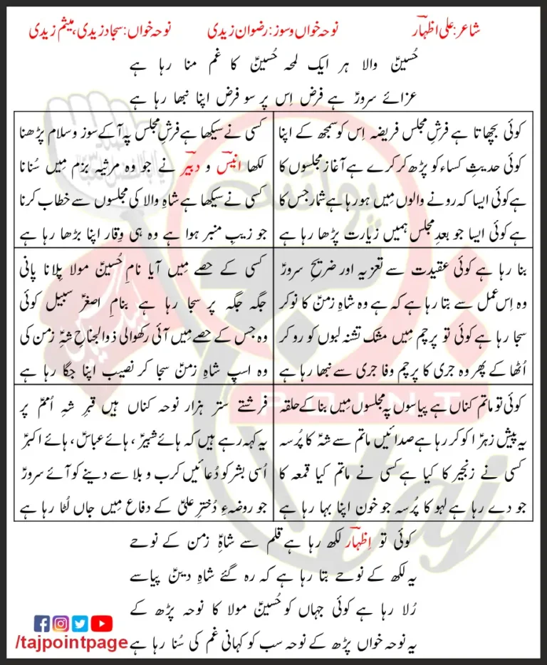 Hussain Wala Rizwan Zaidi Sajjad Zaidi Mesum Zaidi Lyrics In Urdu 2023