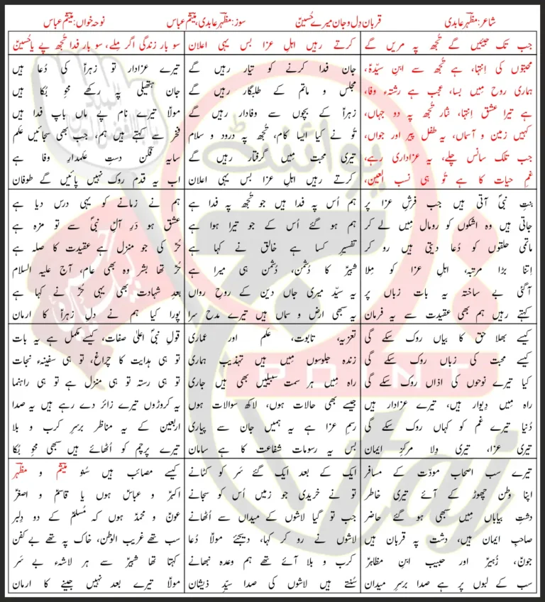 Qurban Dil o Jaan Mere Mola Hussain Mesum Abbas Lyrics In Urdu 2023