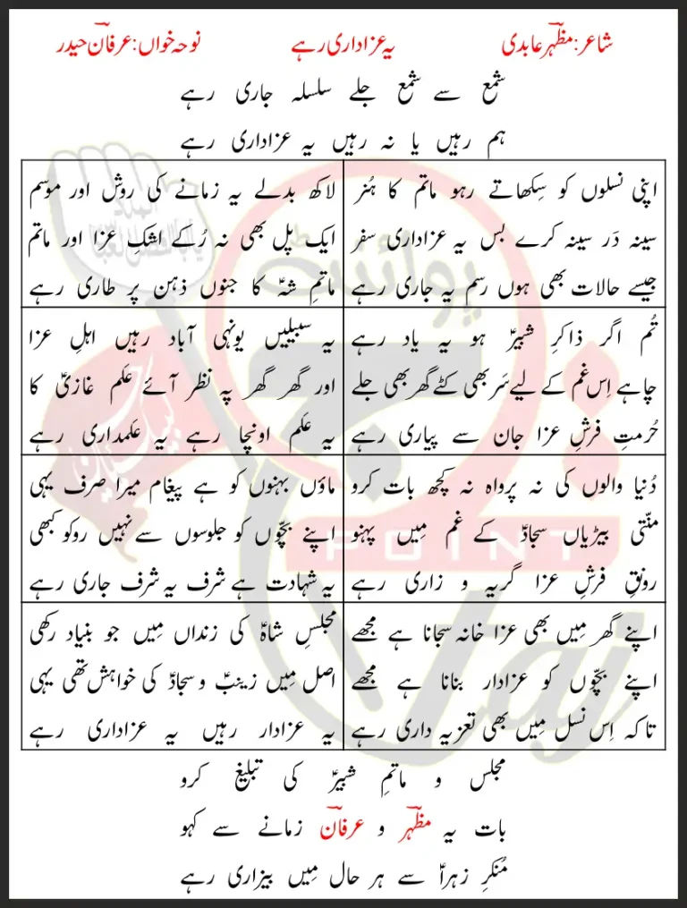 Ye Azadari Rahe Irfan Haider Lyrics In Urdu 2011