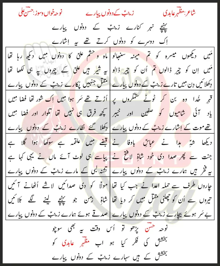 Zainab Kay Dono Pyaray Hassan Ali Lyrics In Urdu 2023