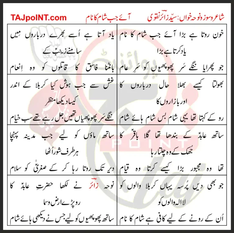 Aaye Jab Sham Ka Naam Sayyed Zaire Naqvi Lyrics In Urdu 2023