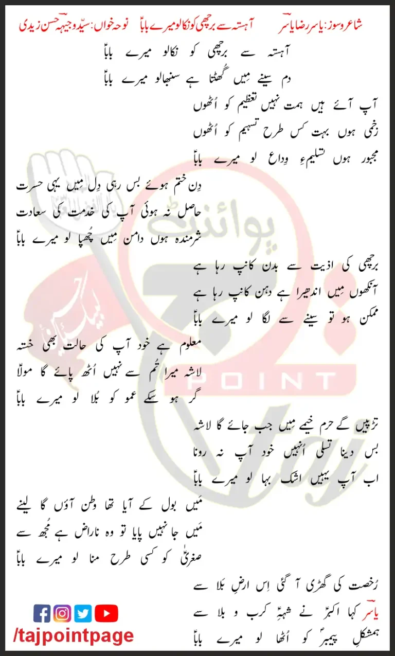 Ahista Se Barchi Ko Wajhi Hasan Zaidi Lyrics In Urdu 2023