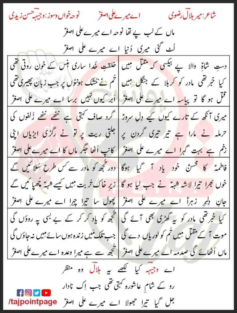 Ay Mere Ali Asghar Syed Wajhi Hasan Lyrics In Urdu 2023