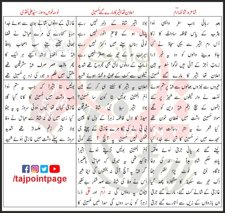 Aylan Tha Bashir Ka Maray Gaye Hussain Syed Ali Naqvi Lyrics in Urdu 2023