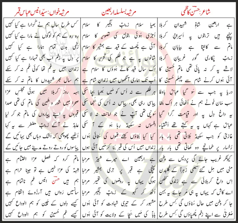 Hai Arbaeen e Shah e Shaheedan e Karbala Syed Anees Abbas Qamar Lyrics In Urdu 2023