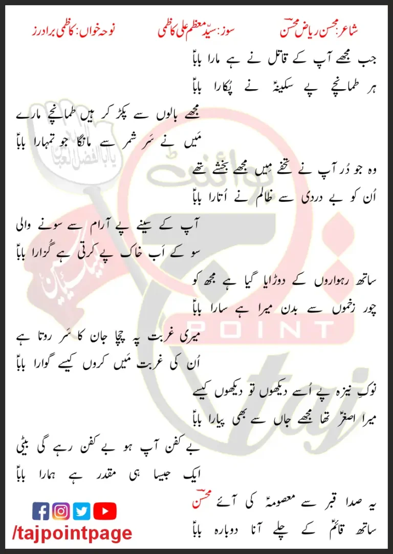 Jab Mujhy Apke Qatil Ne Hai Mara Baba Kazmi Brothers Lyrics In Urdu 2021