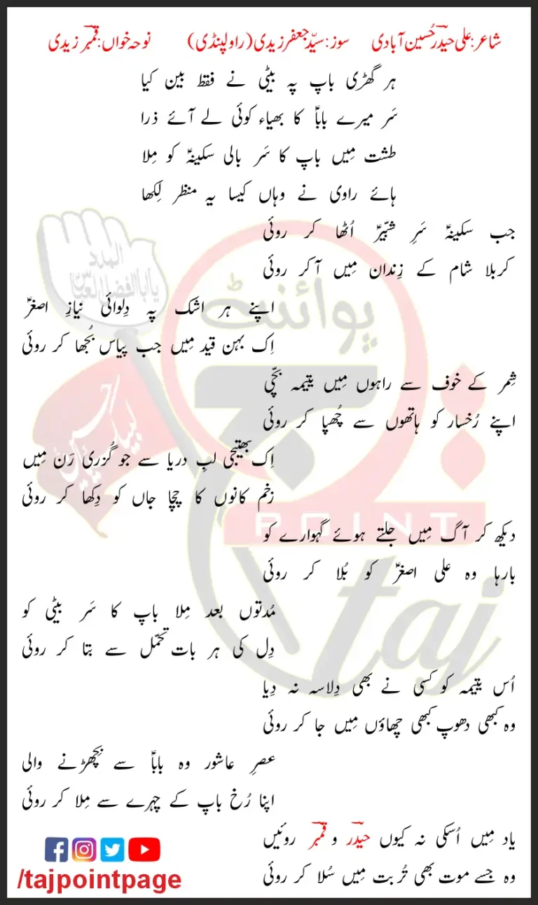 Sakina Royi Qamber Zaidi Urdu Lyrics 2023