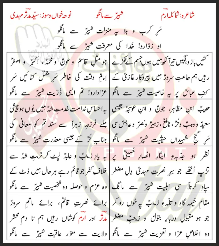 Shabbir Se Mango Syed Mudassir Mehdi 2023 Urdu Lyrics