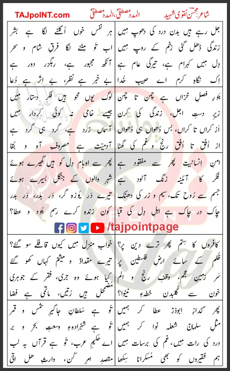 Al Madad Mustafa Naat Mohsin Naqvi Lyrics In Urdu 2023