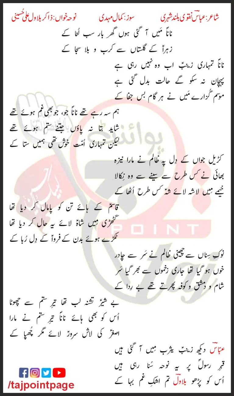 Nana Mein Agai Hoon Ghar Bar Sab Luta Ke Zakir Bilawal Ali Hussaini Lyrics In Urdu 2023