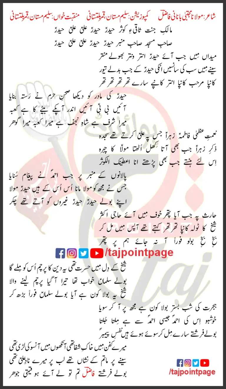 Ali Ali Haider Saleem Mastan Qamar Baltistani Lyrics In Urdu