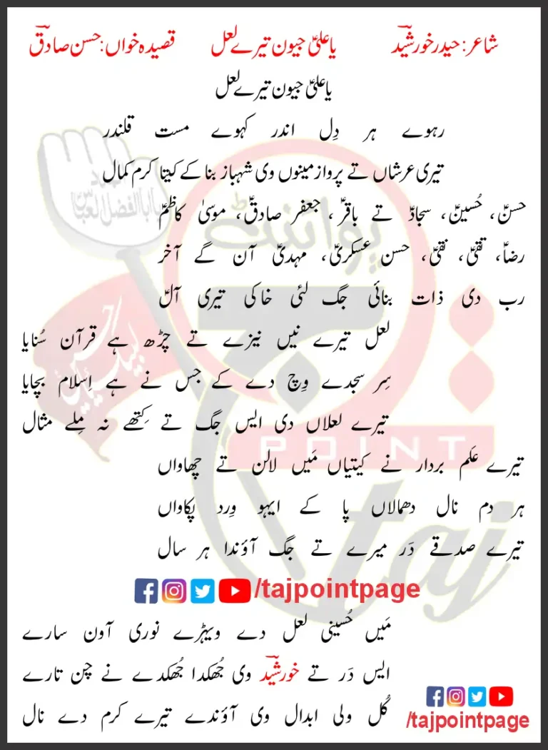 Ya Ali Jewan Tere Lal Hasan Sadiq Lyrics In Punjabi 2020