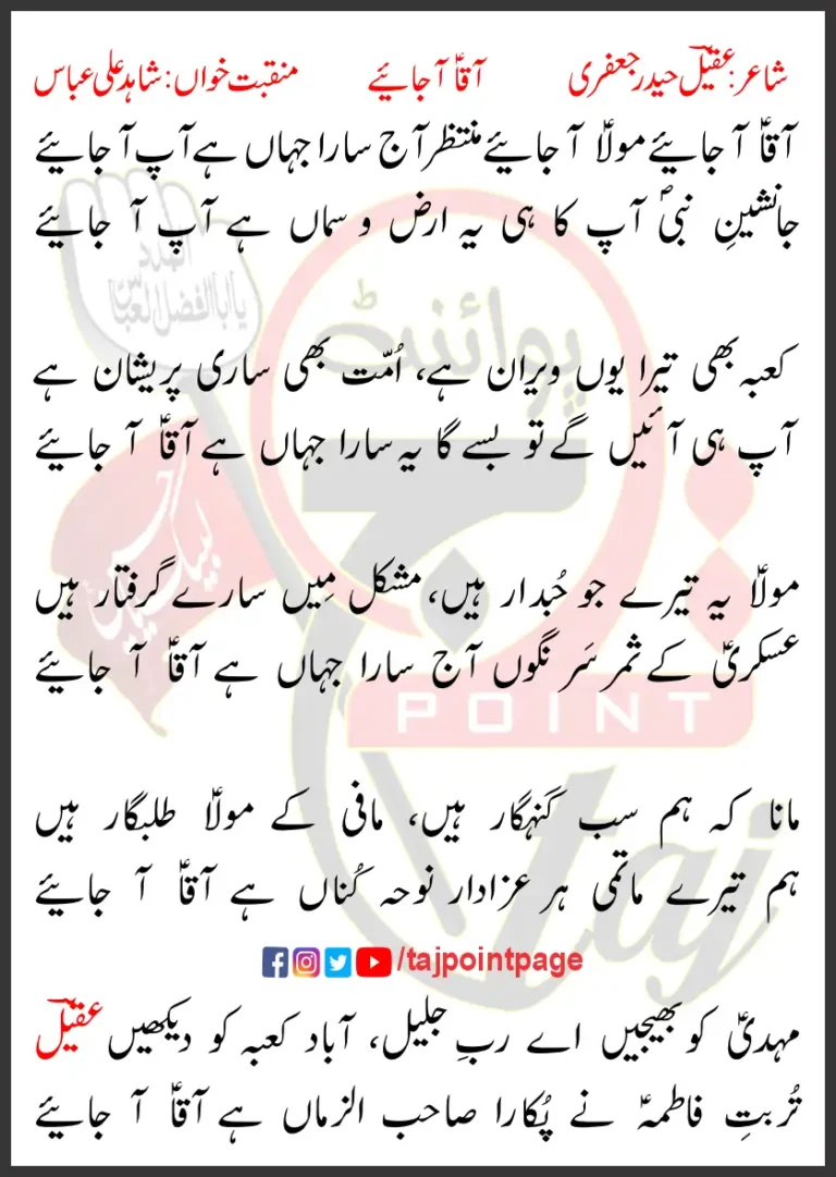 Aaqa Aa Jaiye Shahid Ali Abbas Lyrics In Urdu 2020