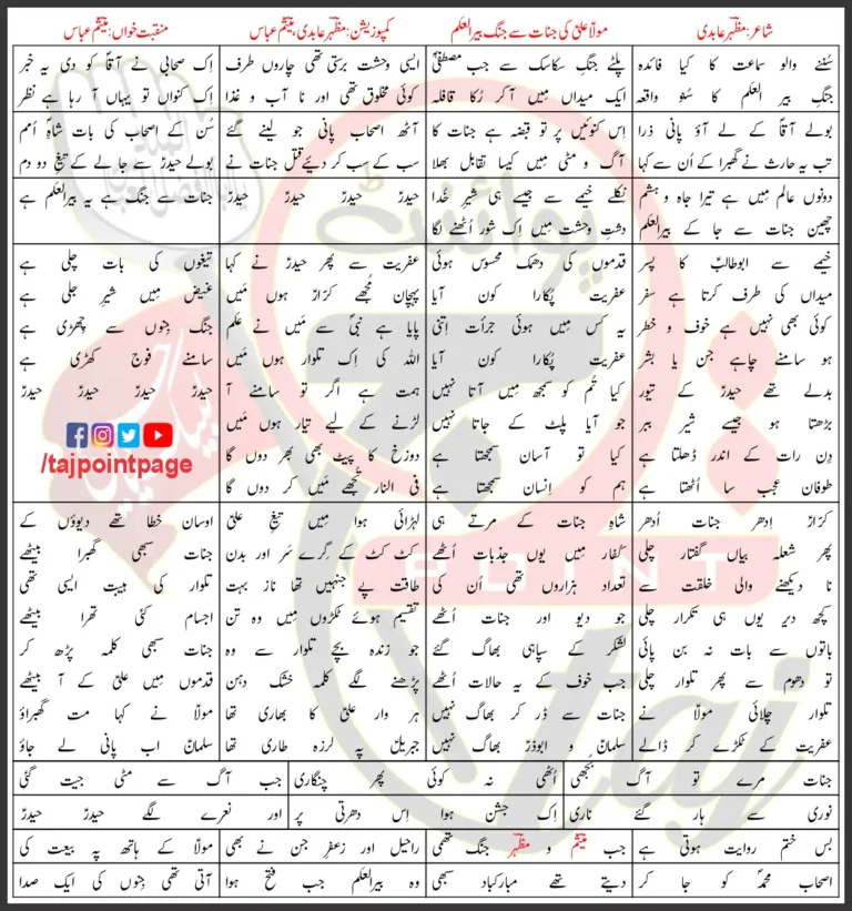 Mola Ali Ki Jinnat Se Jang Birul Alam Mesum Abbas Lyrics In Urdu 2024