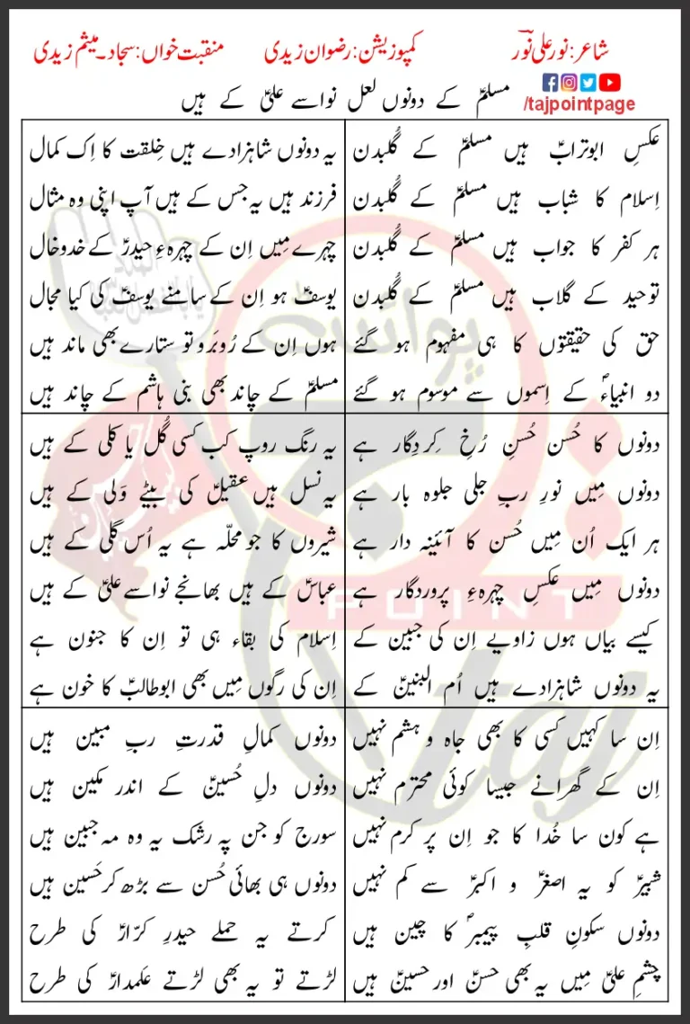 Tiflan e Muslim Sajjad o Mesum Zaidi Lyrics In Urdu 2024