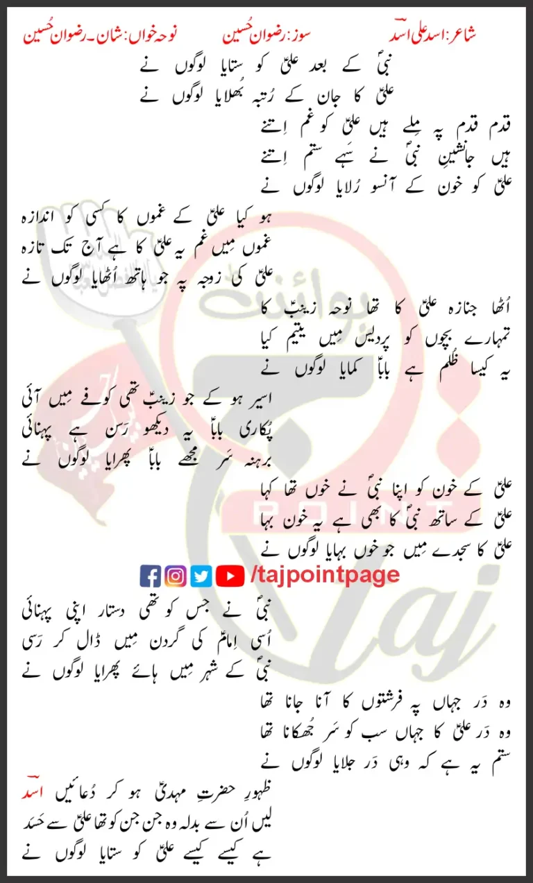 Ali Ko Sataaya Logo Ny Shaan - Rizwan Hussain Lyrics In Urdu 2024