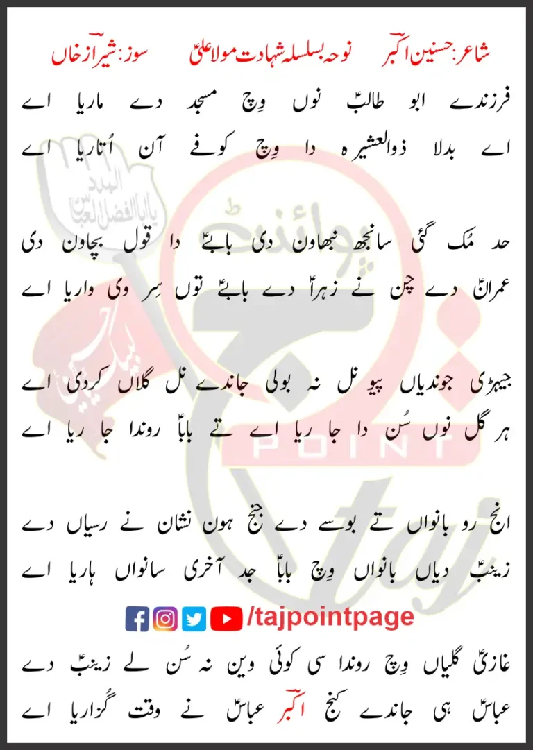 Farzand e Abu Talib Nu Wich Masjid De Lyrics 2018