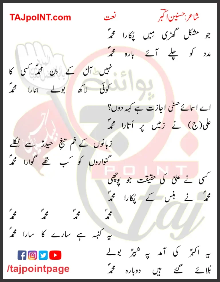 Jo Mushkil Ghari Mein Pukara Muhammad Lyrics In Urdu 2017