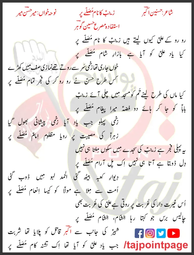 Ro Ro Ke Ali Kyun Letay Hain Zainab Ka Lyrics In Urdu 2018