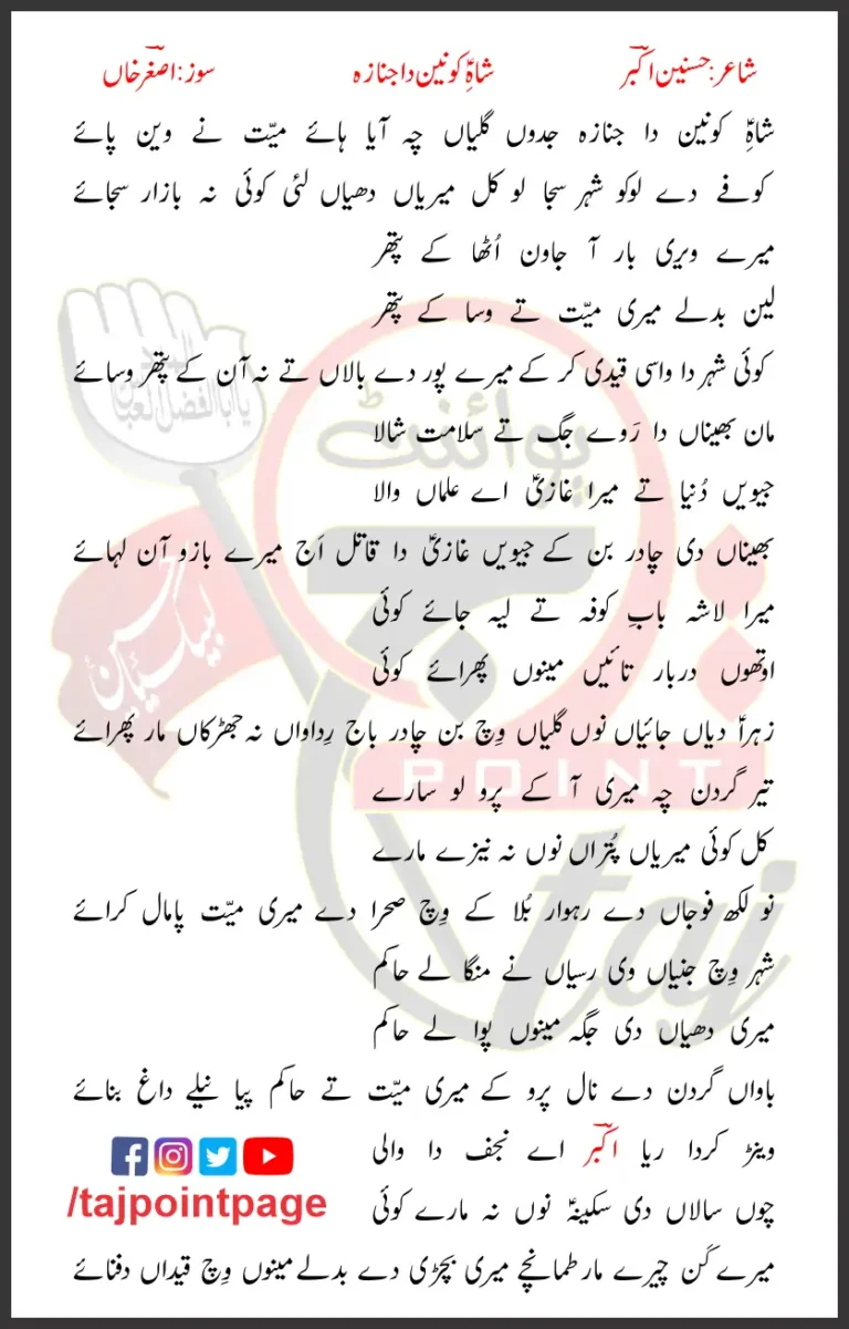 Shah e Konain Da Janaza Jadoon Galiyaan Lyrics 2018