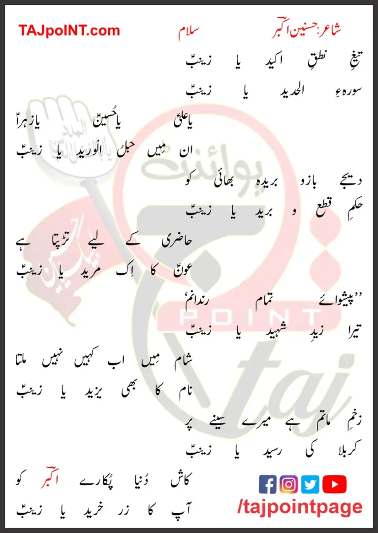 Taig e Nutq e Akeed Ya Zainab Hasnain Akbar Lyrics 2024