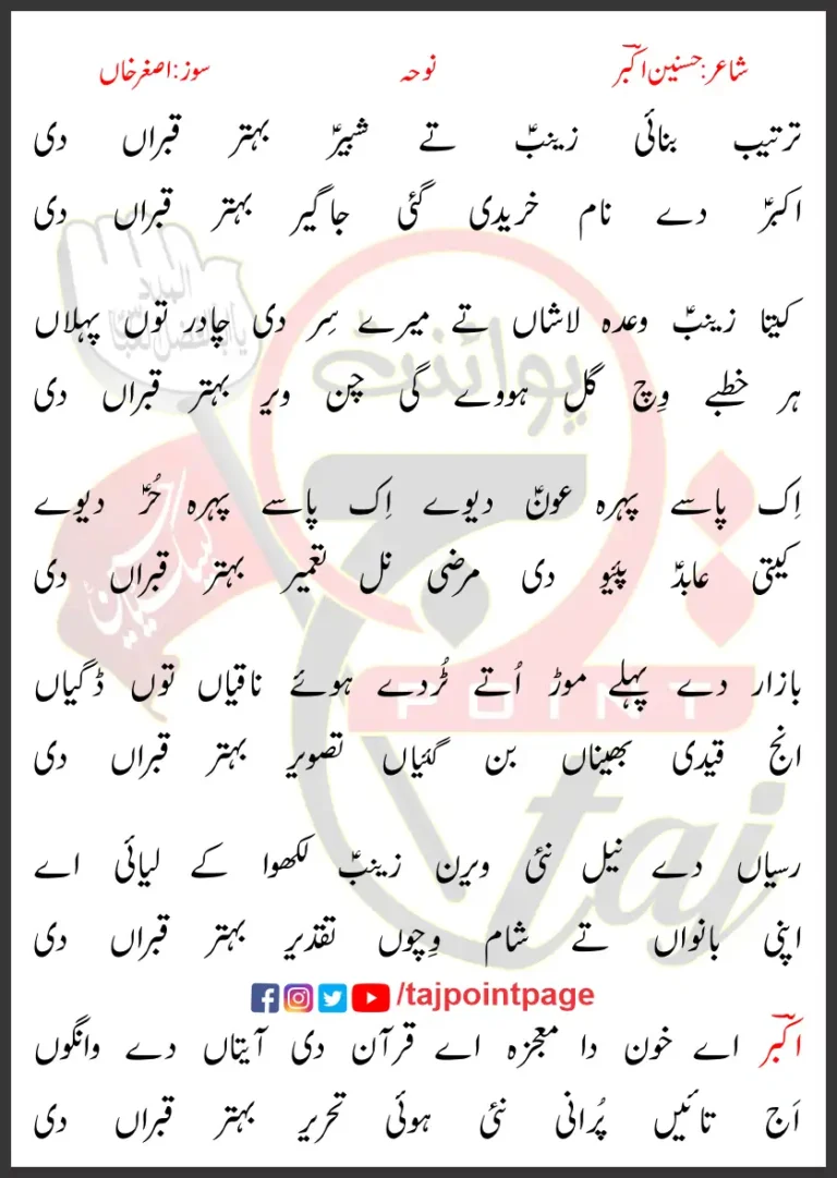 Tarteeb Banai Zainab Te Shabir Bahatar Lyrics 2017