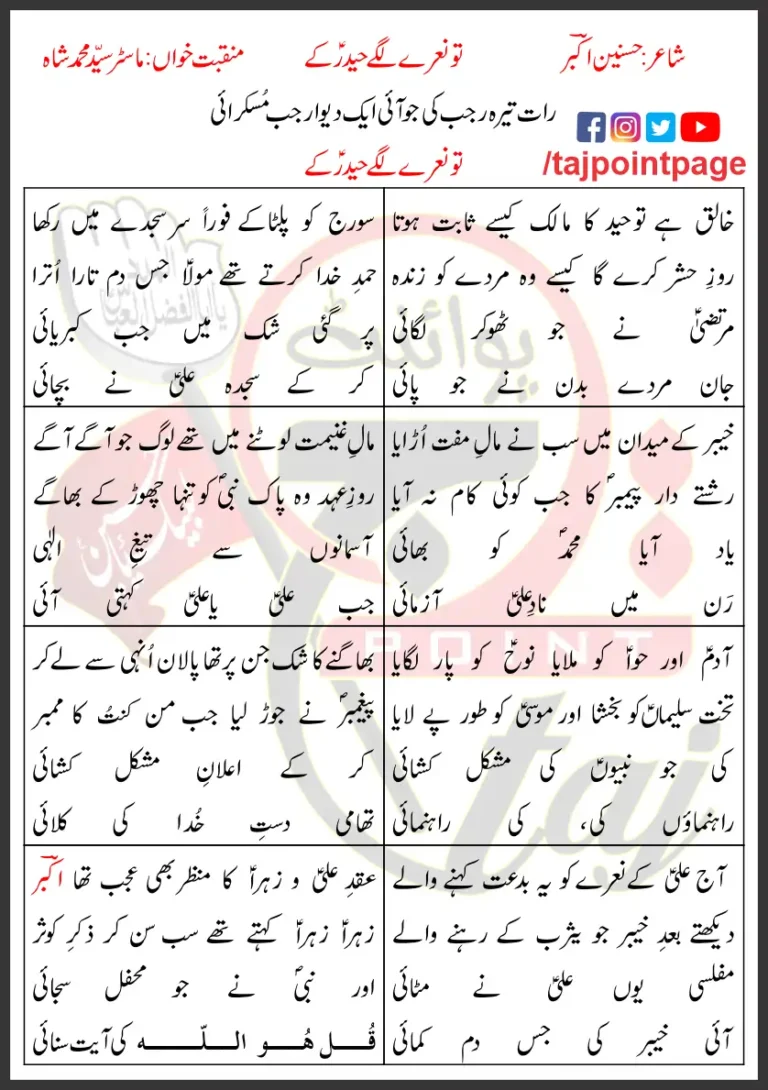 Tu Naray Lagay Haider Ke Lyrics In Urdu 2019