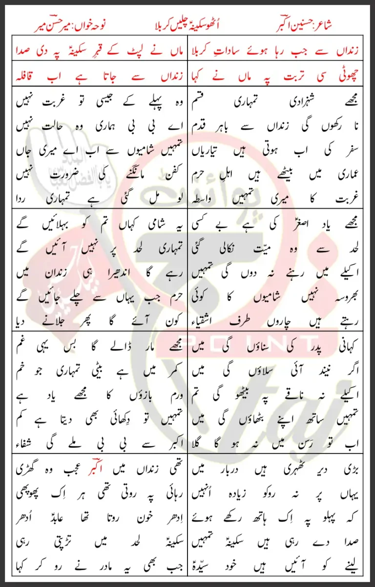 Utho Sakina Chalein Karbala Lyrics In Urdu 2019