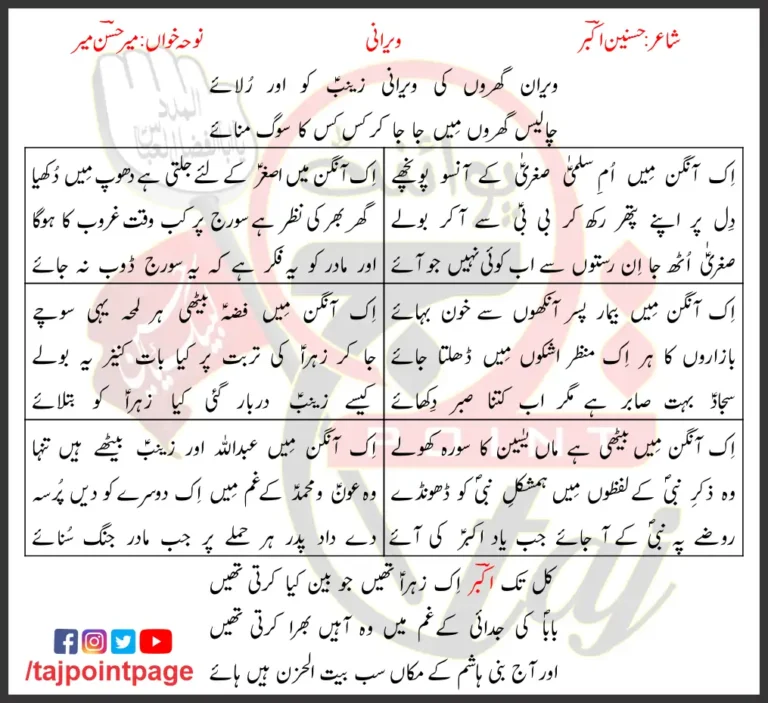 Veeran Gharon Ki Veerani Zainab Ko Lyrics In Urdu 2008
